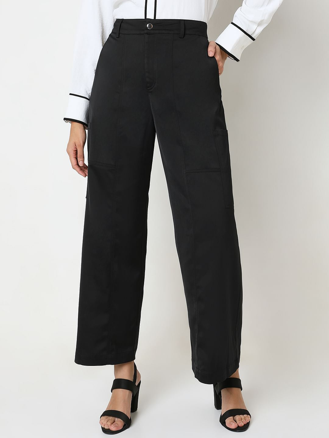 Black Straight Fit Cargo Pants
