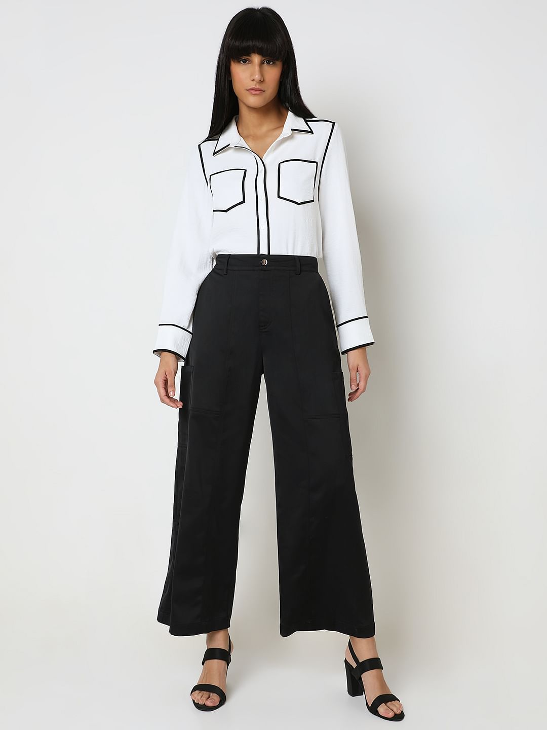 Black Straight Fit Cargo Pants