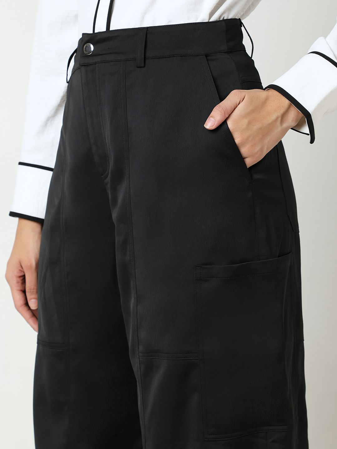 Black Straight Fit Cargo Pants