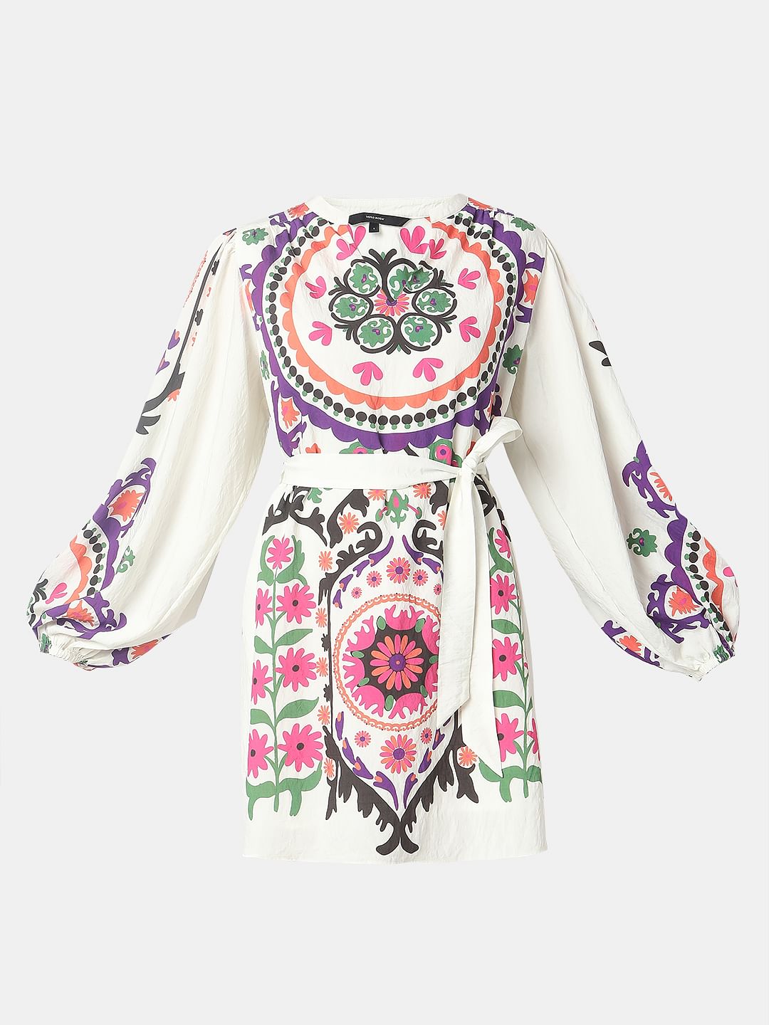 Beige Floral Print Short Dress