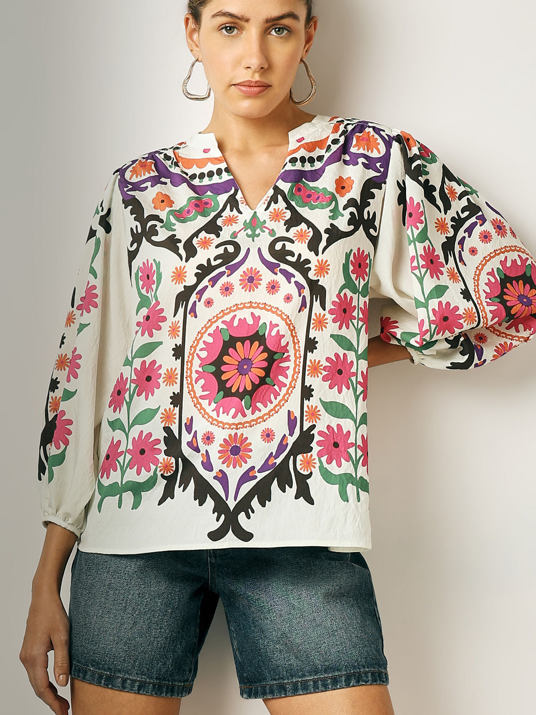 Beige Floral Print Top