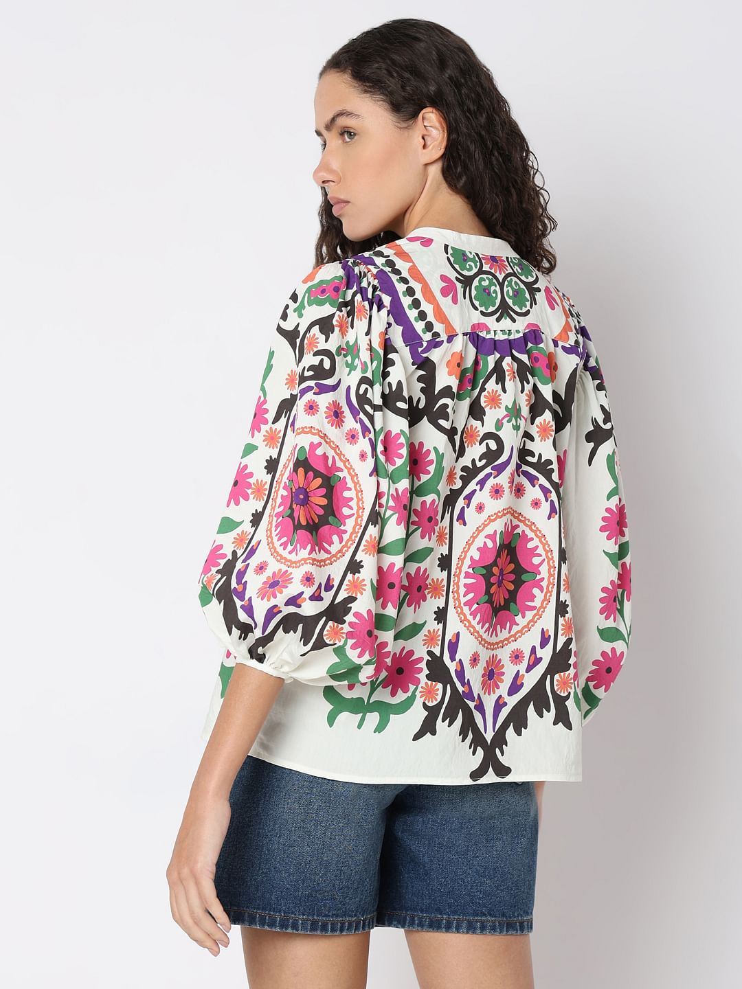 Beige Floral Print Top