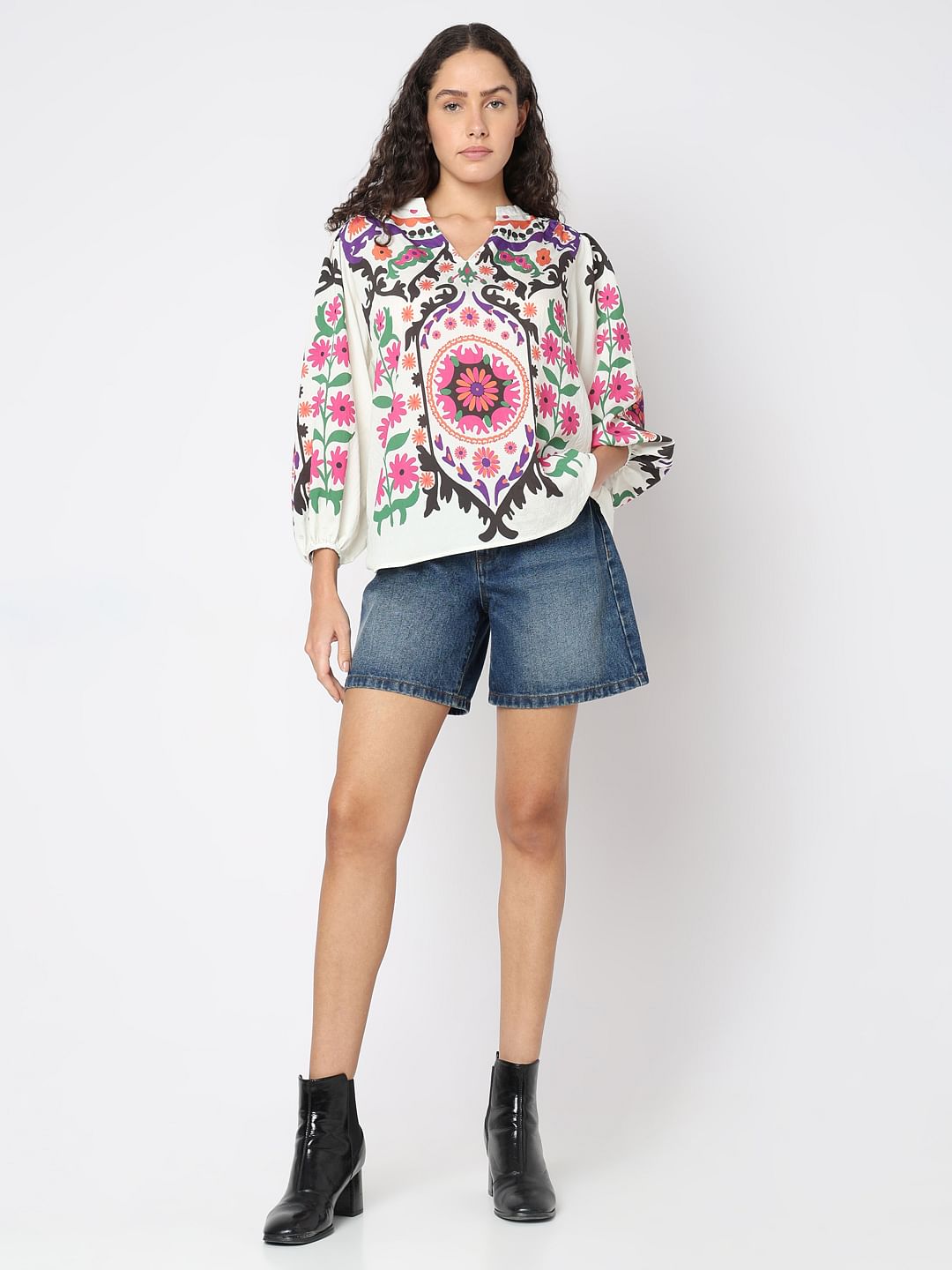 Beige Floral Print Top