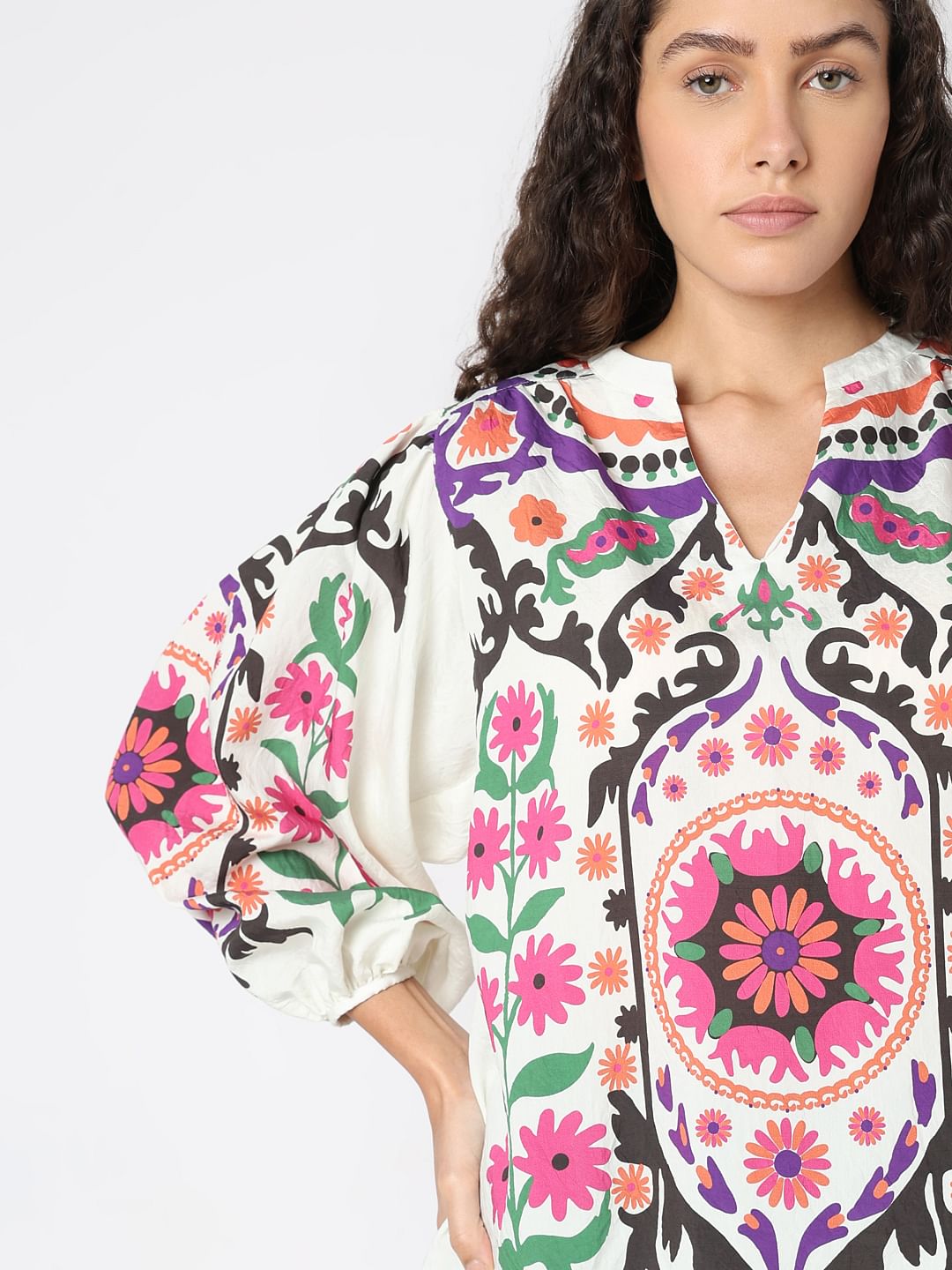 Beige Floral Print Top