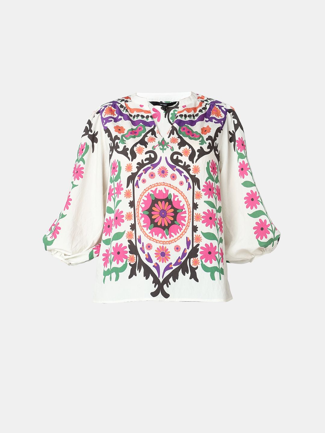 Beige Floral Print Top