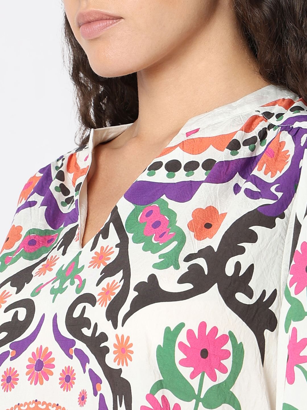 Beige Floral Print Top