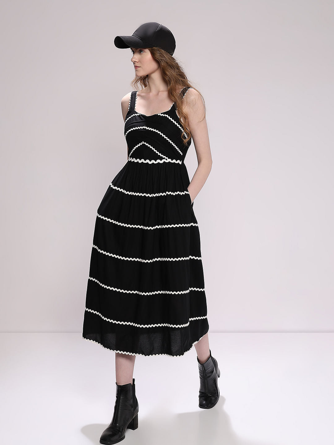 Black Embroidered Midi Dress