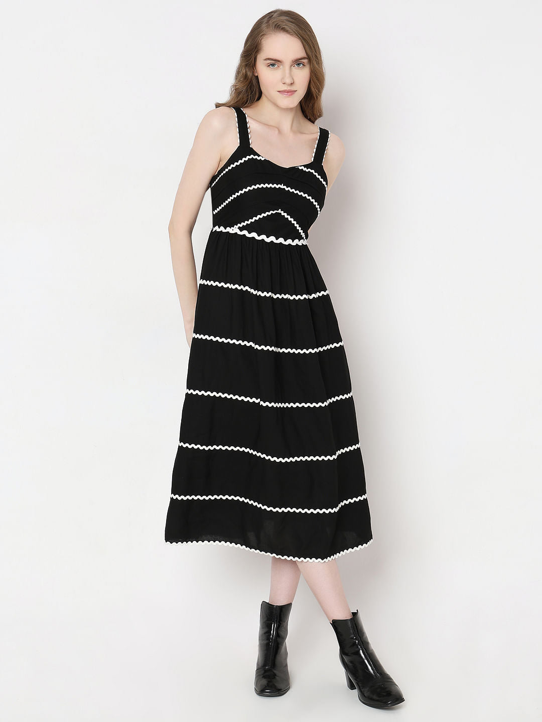 Black Embroidered Midi Dress