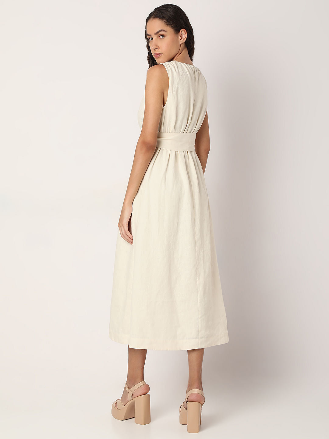 Off-White Linen Midi Dress