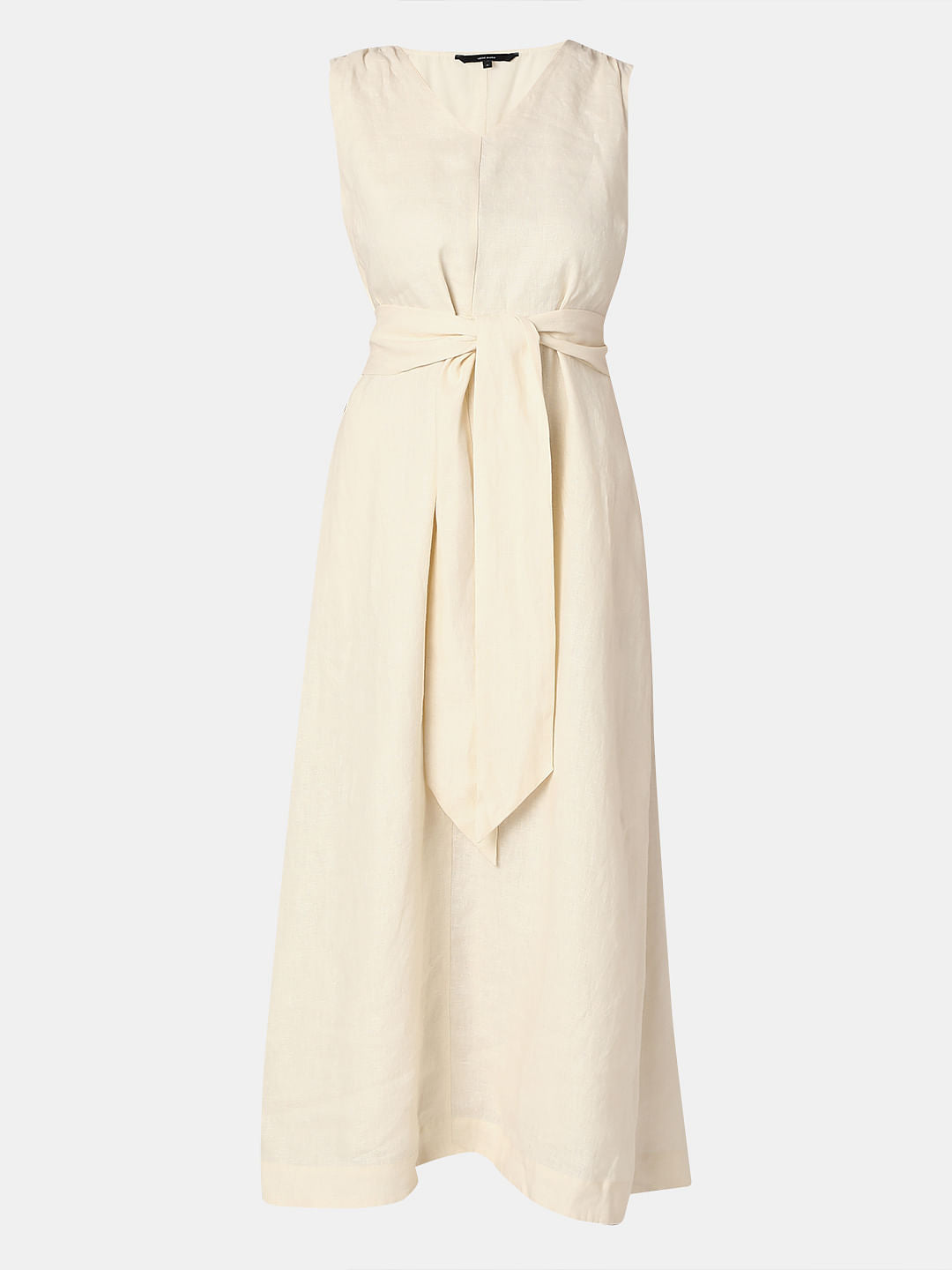 Off-White Linen Midi Dress