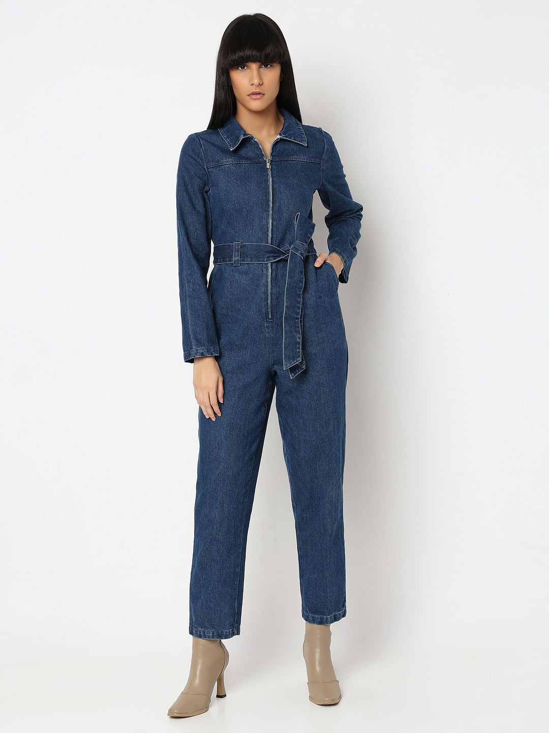 Blue Cotton Denim Jumpsuit