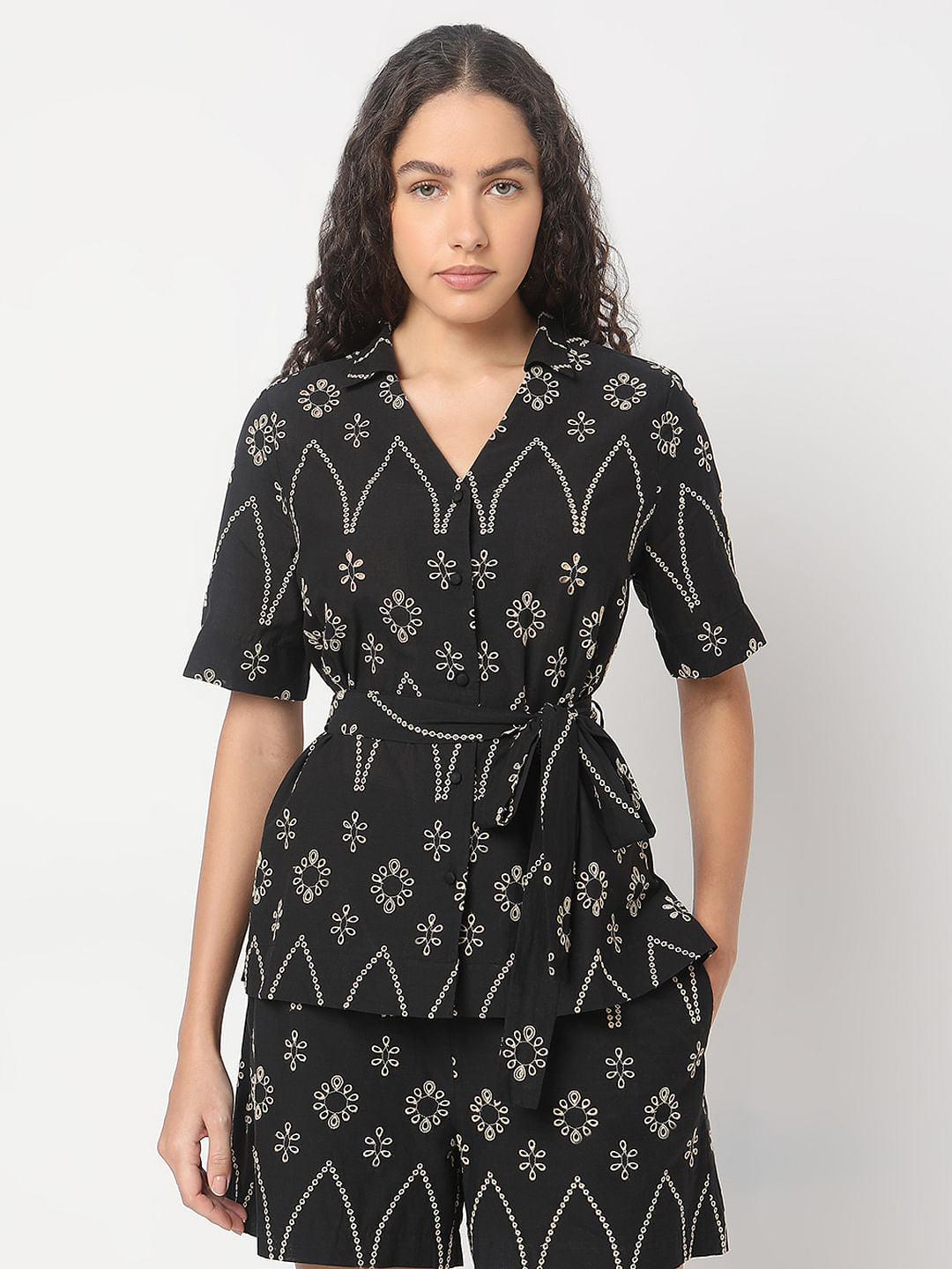 Black Embroidered Co-Ord Set Top