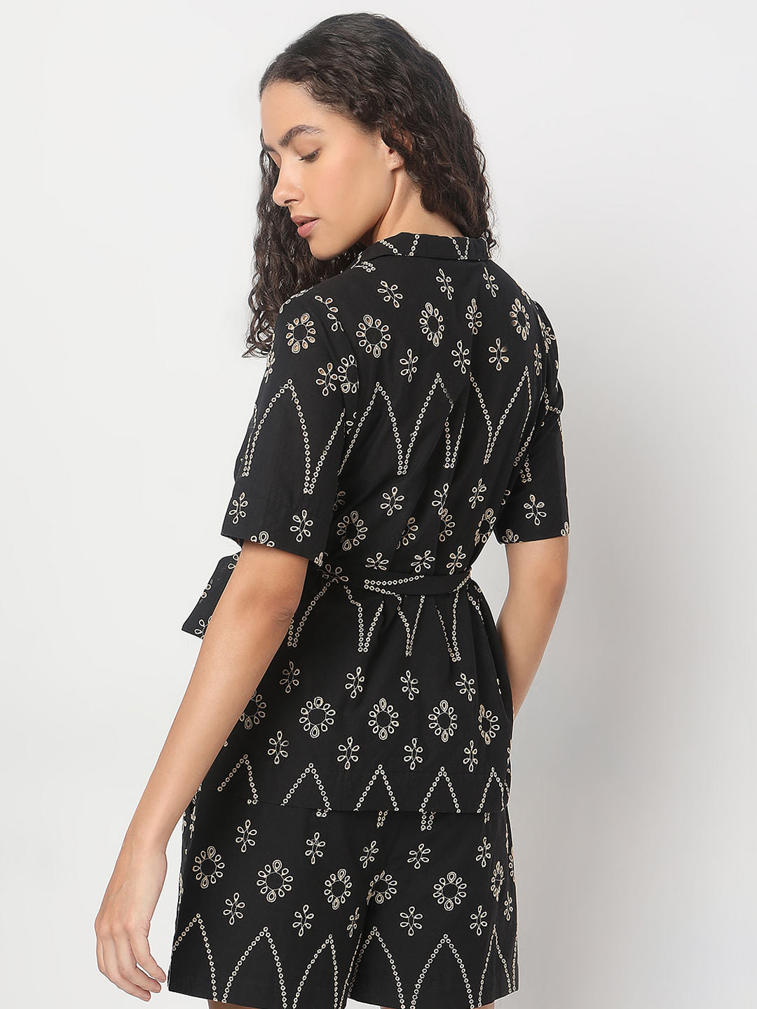 Black Embroidered Co-Ord Set Top