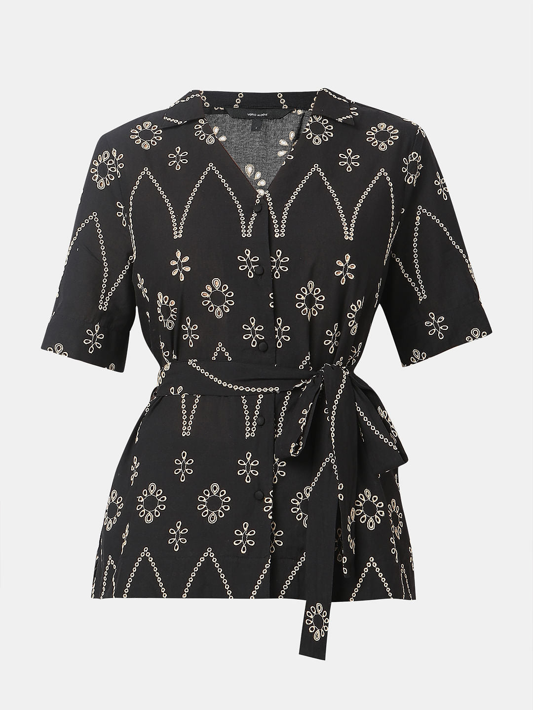 Black Embroidered Co-Ord Set Top
