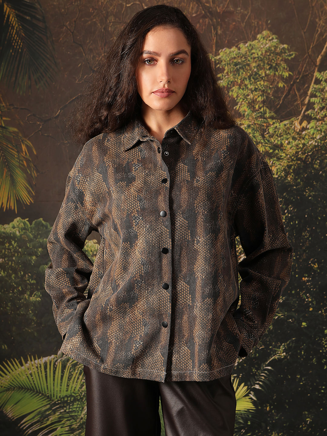 Disney Dark Olive Animal Print Shirt