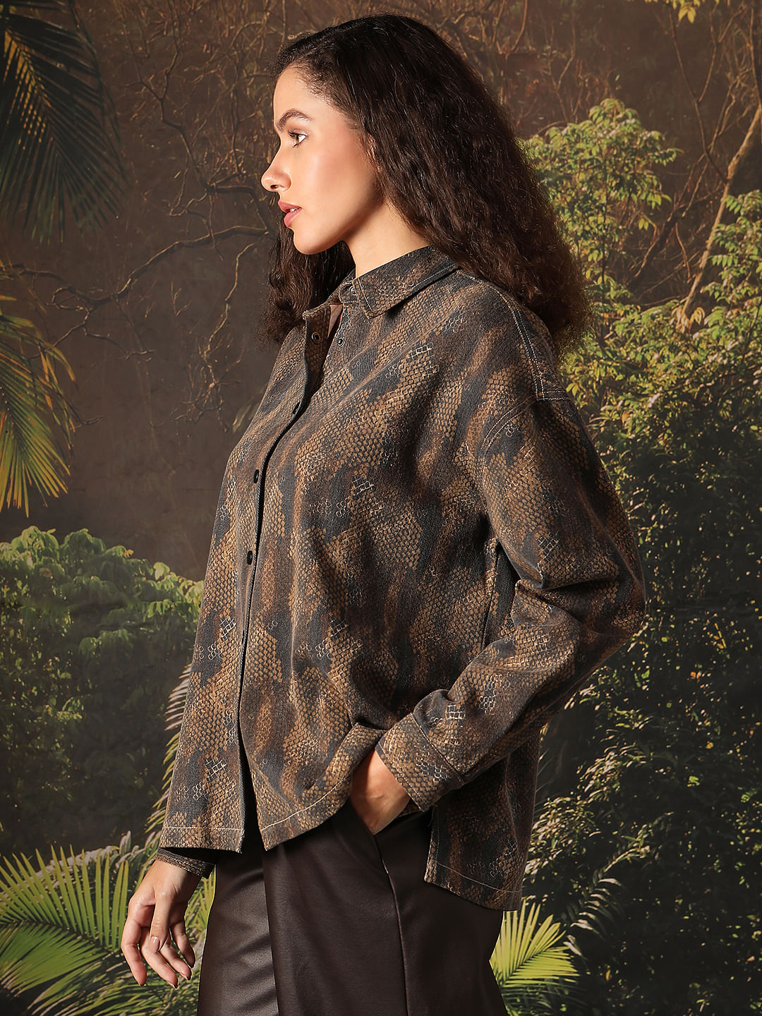Disney Dark Olive Animal Print Shirt