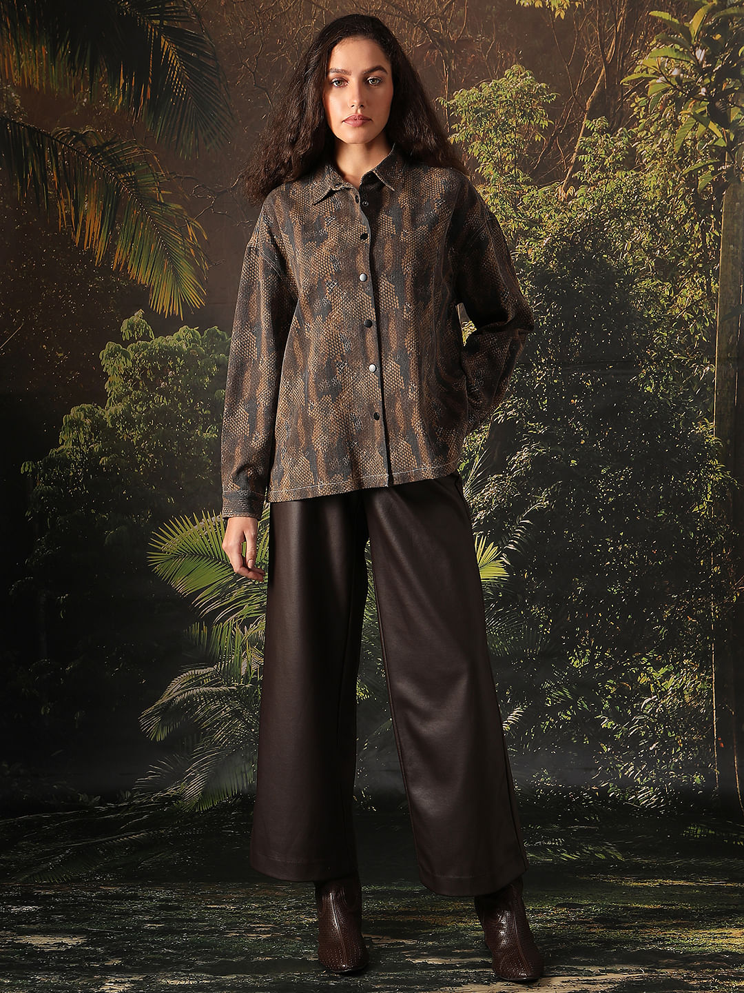 Disney Dark Olive Animal Print Shirt