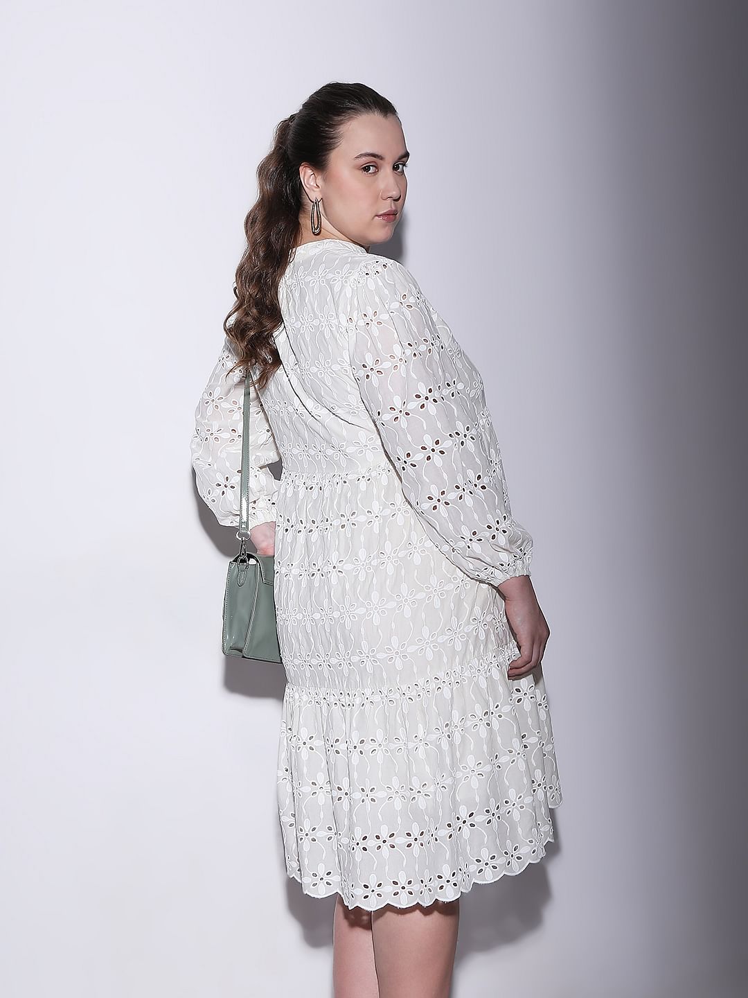 Curve Beige Schiffli Shift Dress