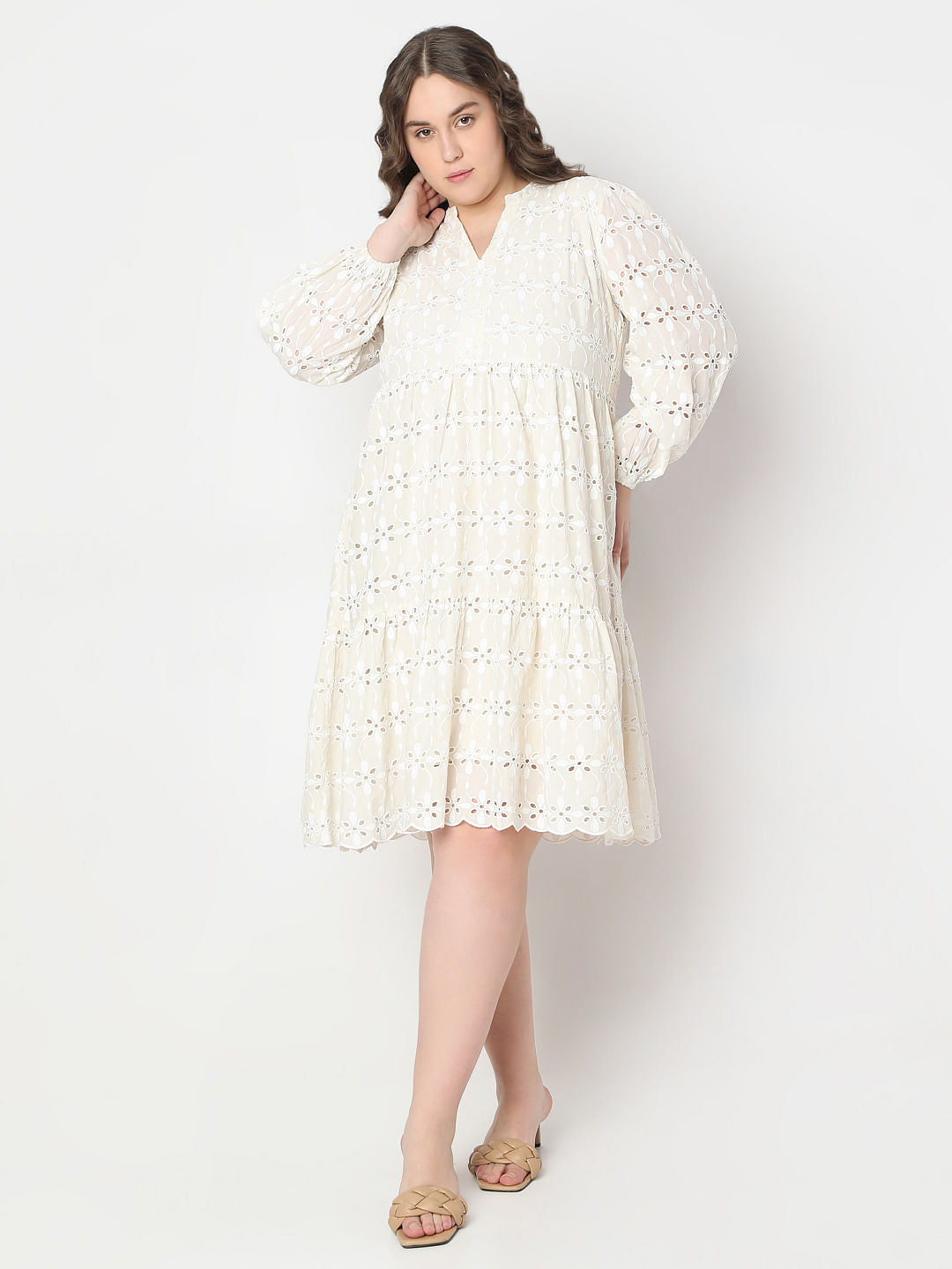 Curve Beige Schiffli Shift Dress