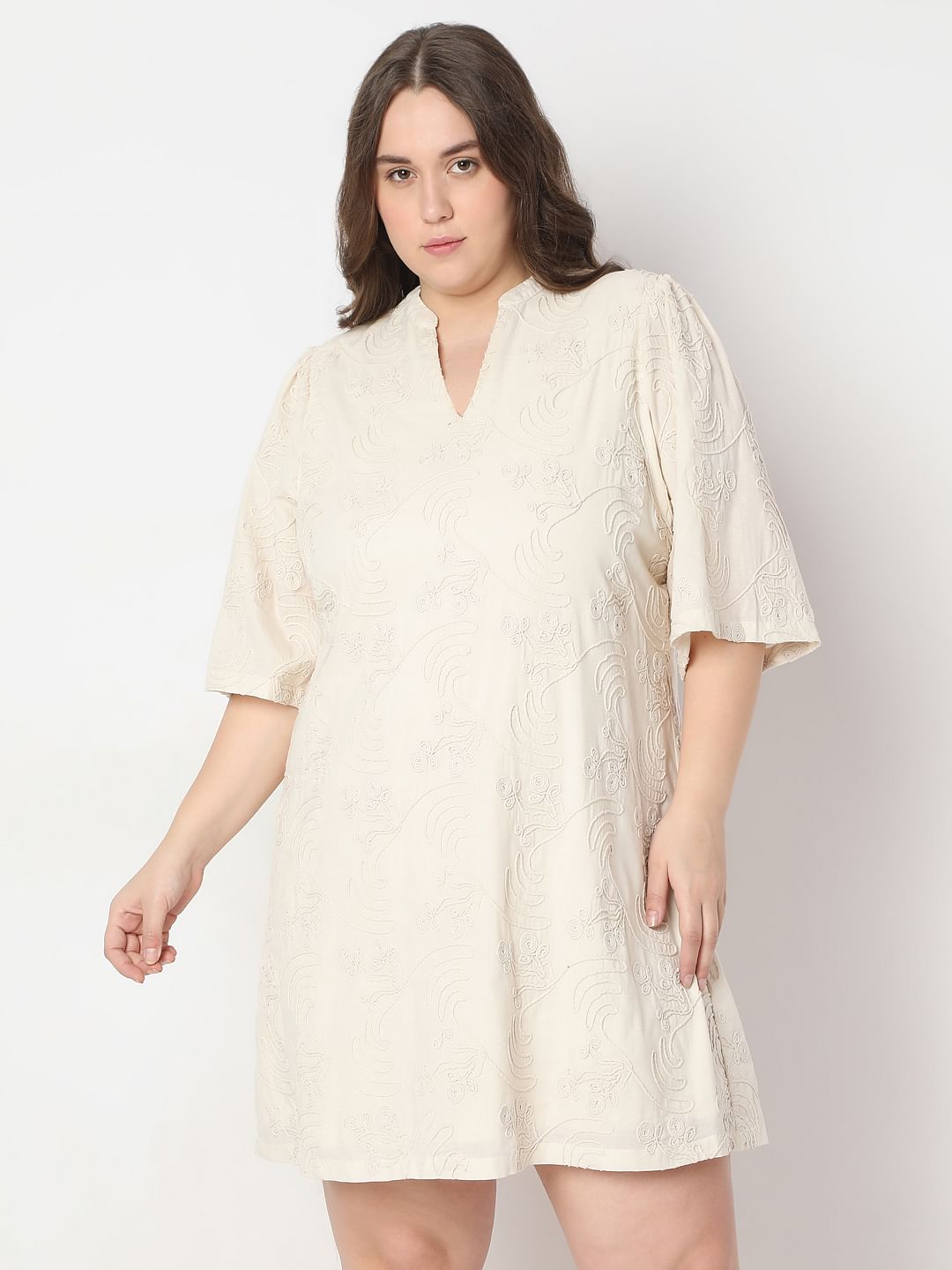 Curve Cream Textured Shift Dress