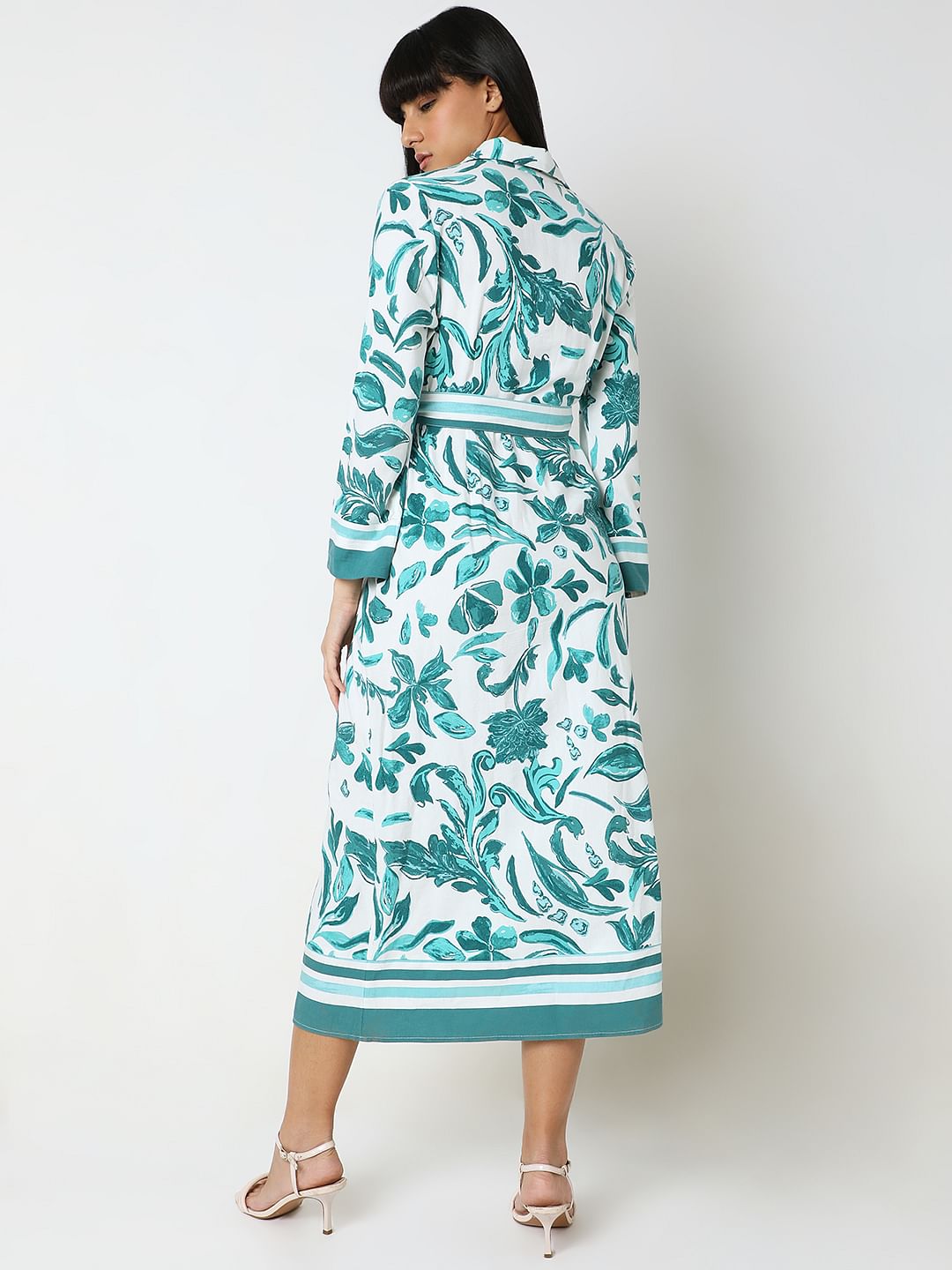 Green Printed Midi Shirt Dress