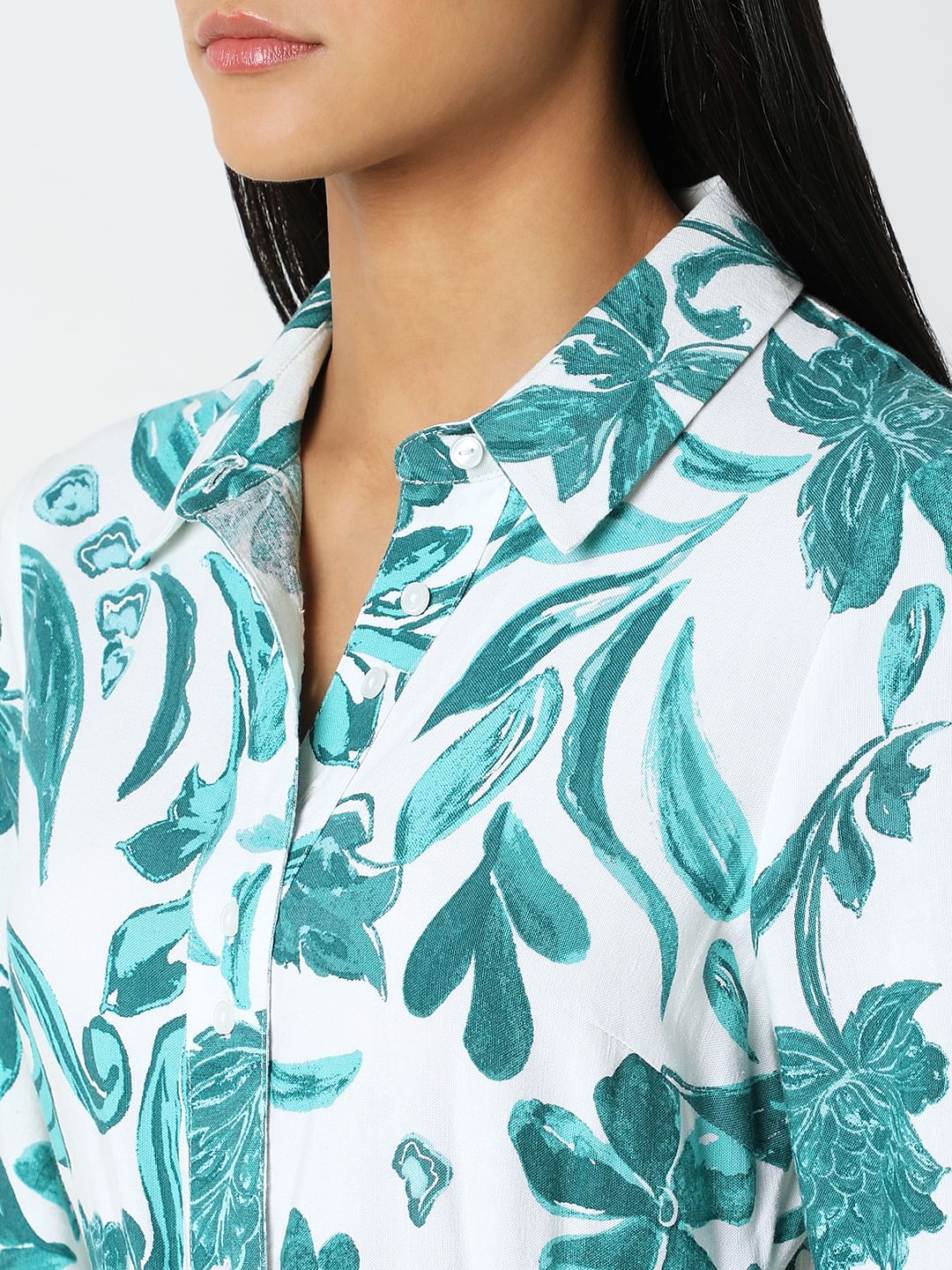 Green Printed Midi Shirt Dress