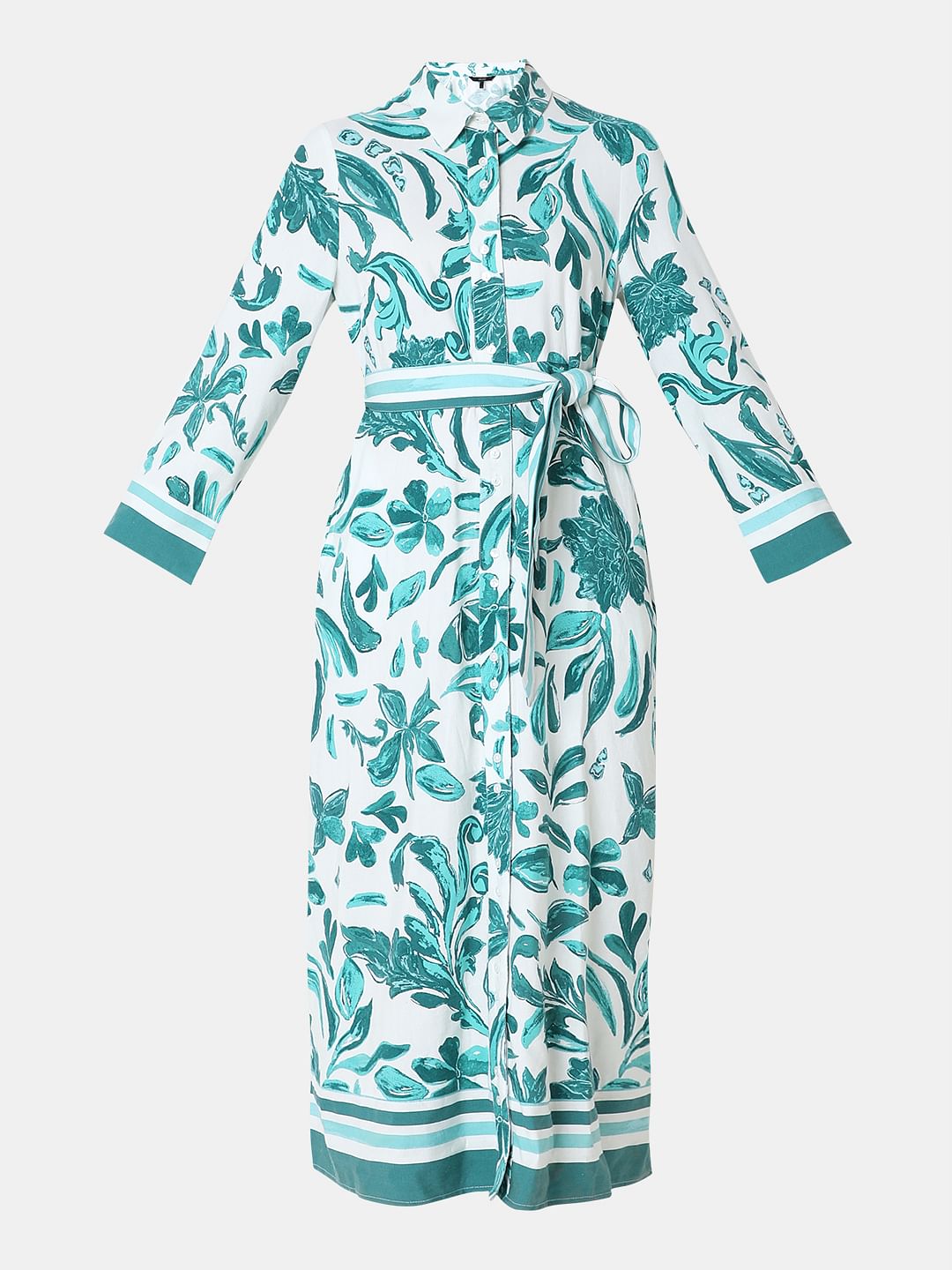 Green Printed Midi Shirt Dress