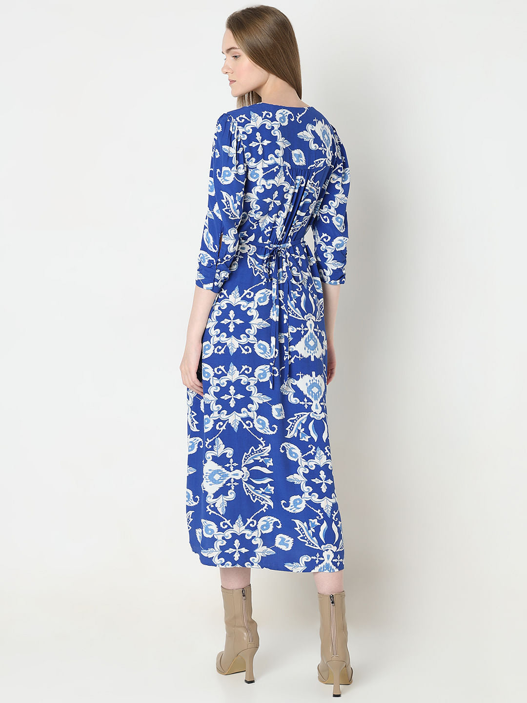 Dark Blue Printed Midi Dress