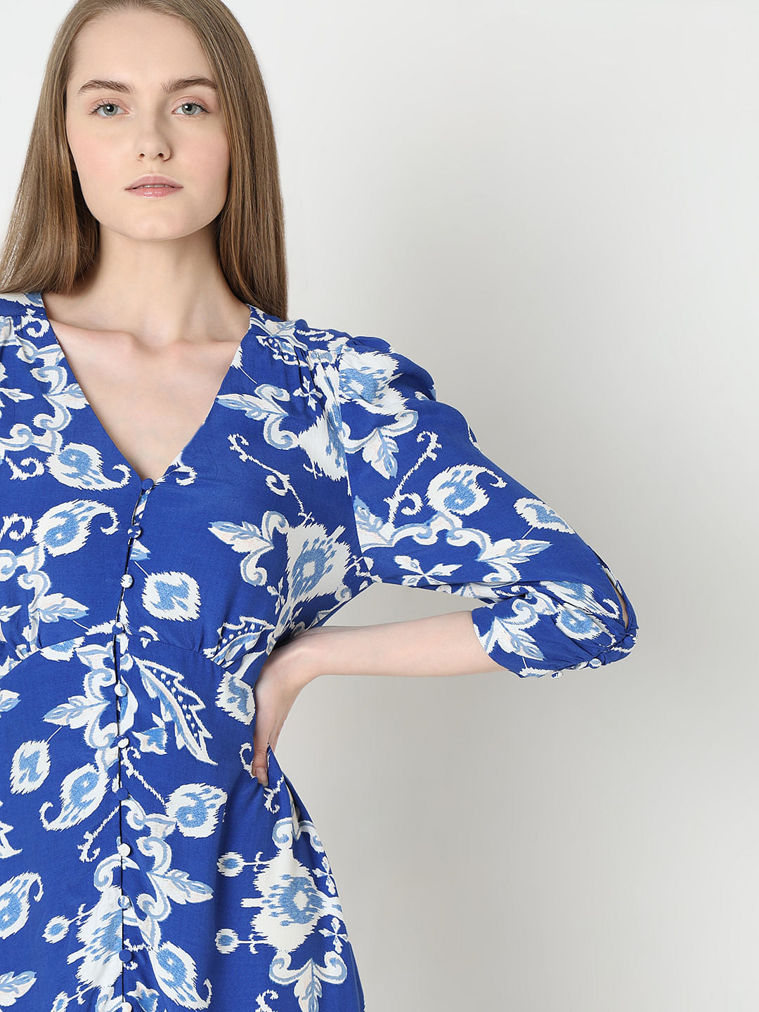 Dark Blue Printed Midi Dress