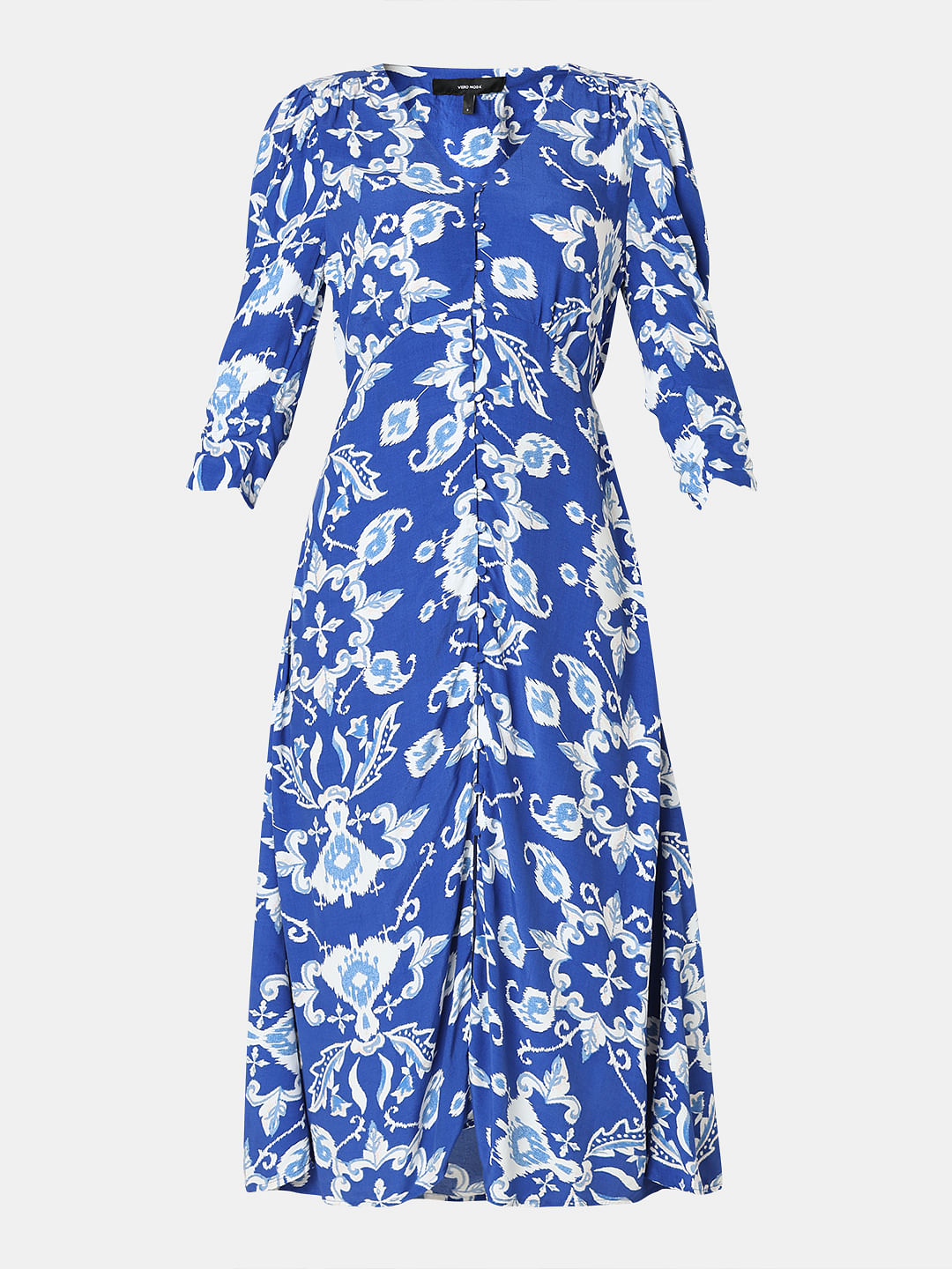 Dark Blue Printed Midi Dress