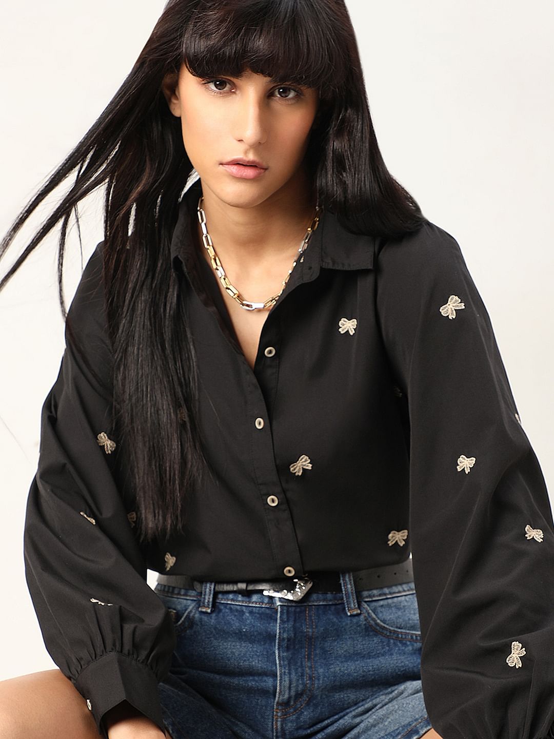 Black Ribbon Print Shirt