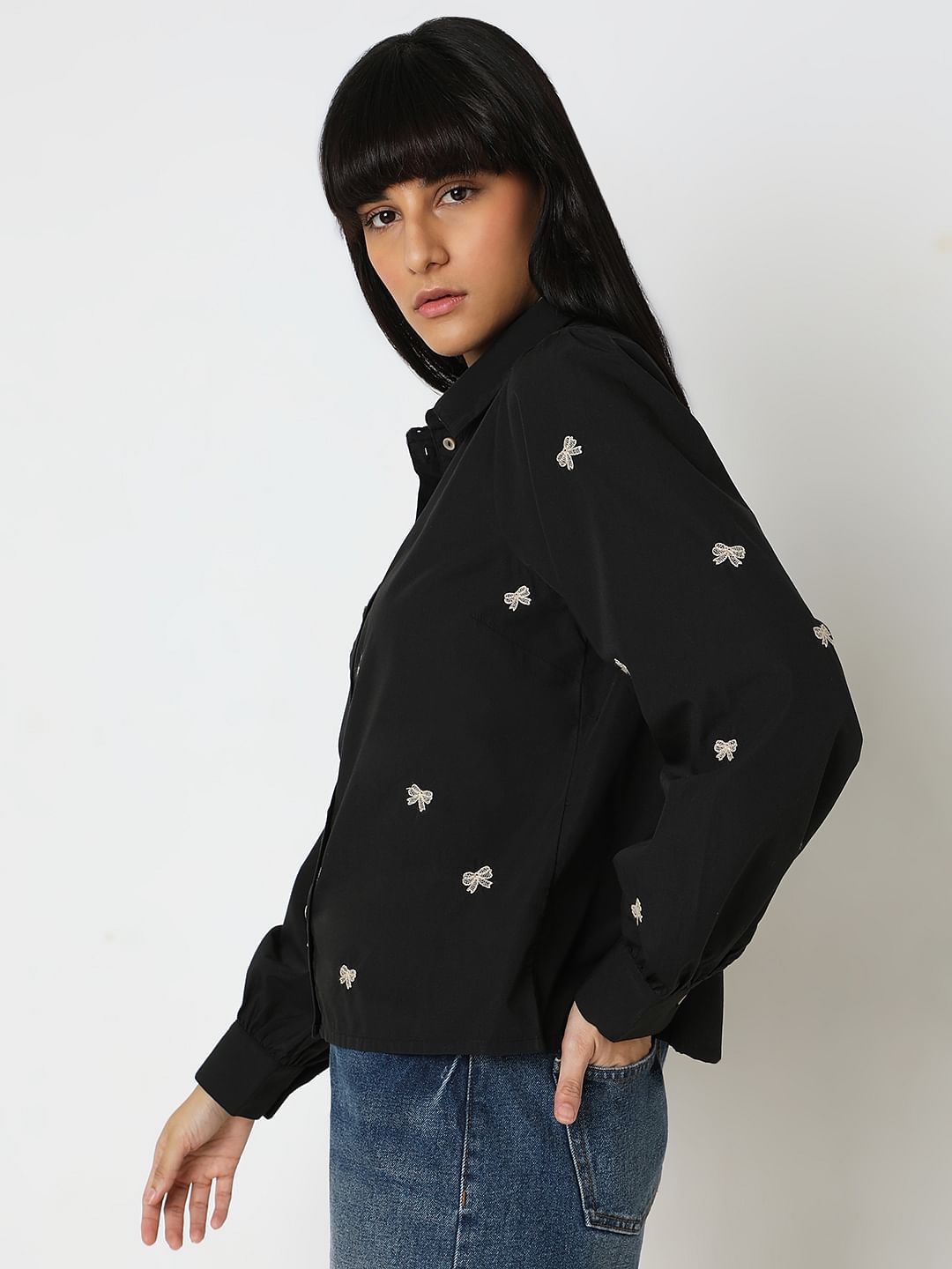 Black Ribbon Print Shirt