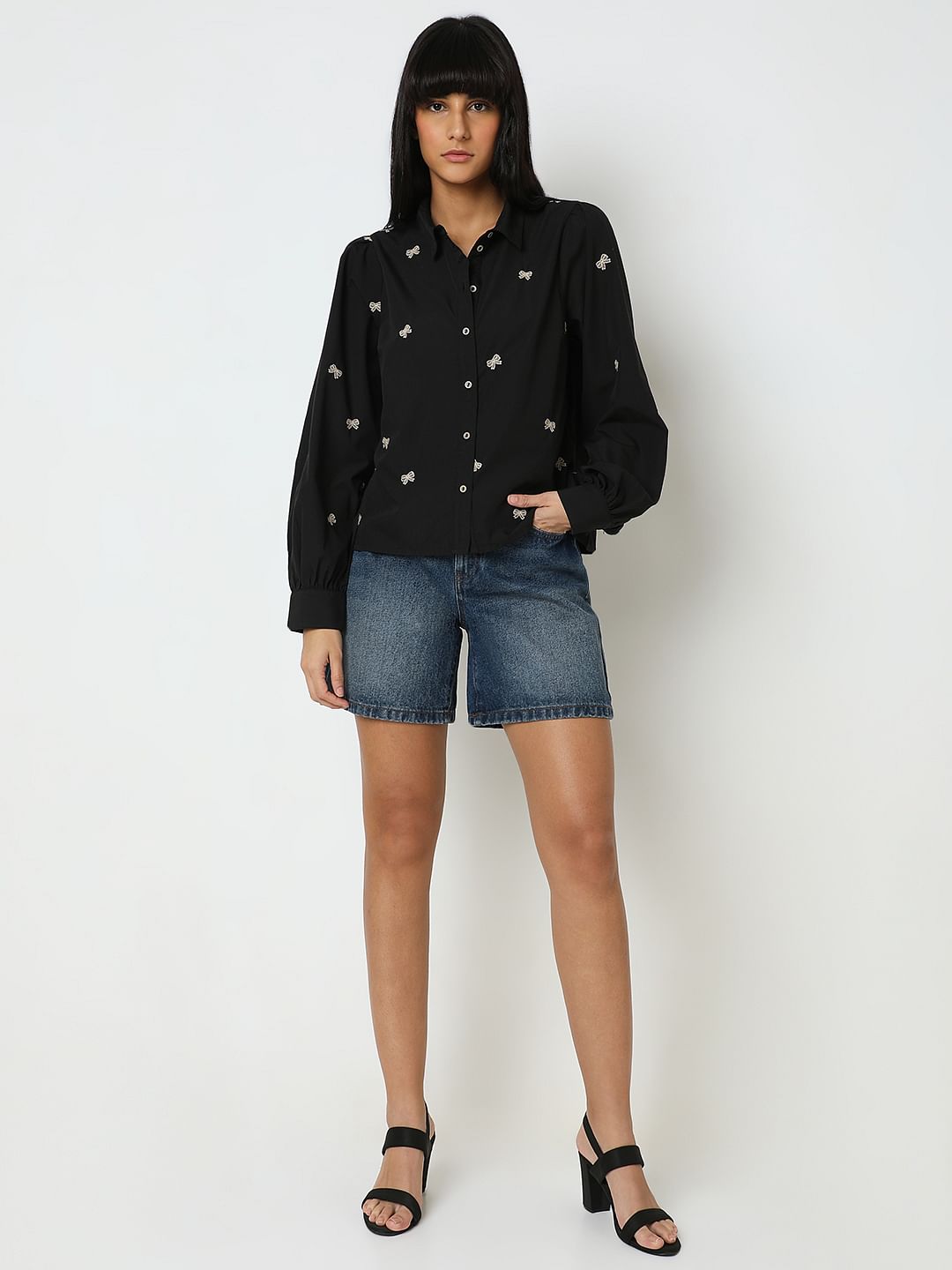 Black Ribbon Print Shirt