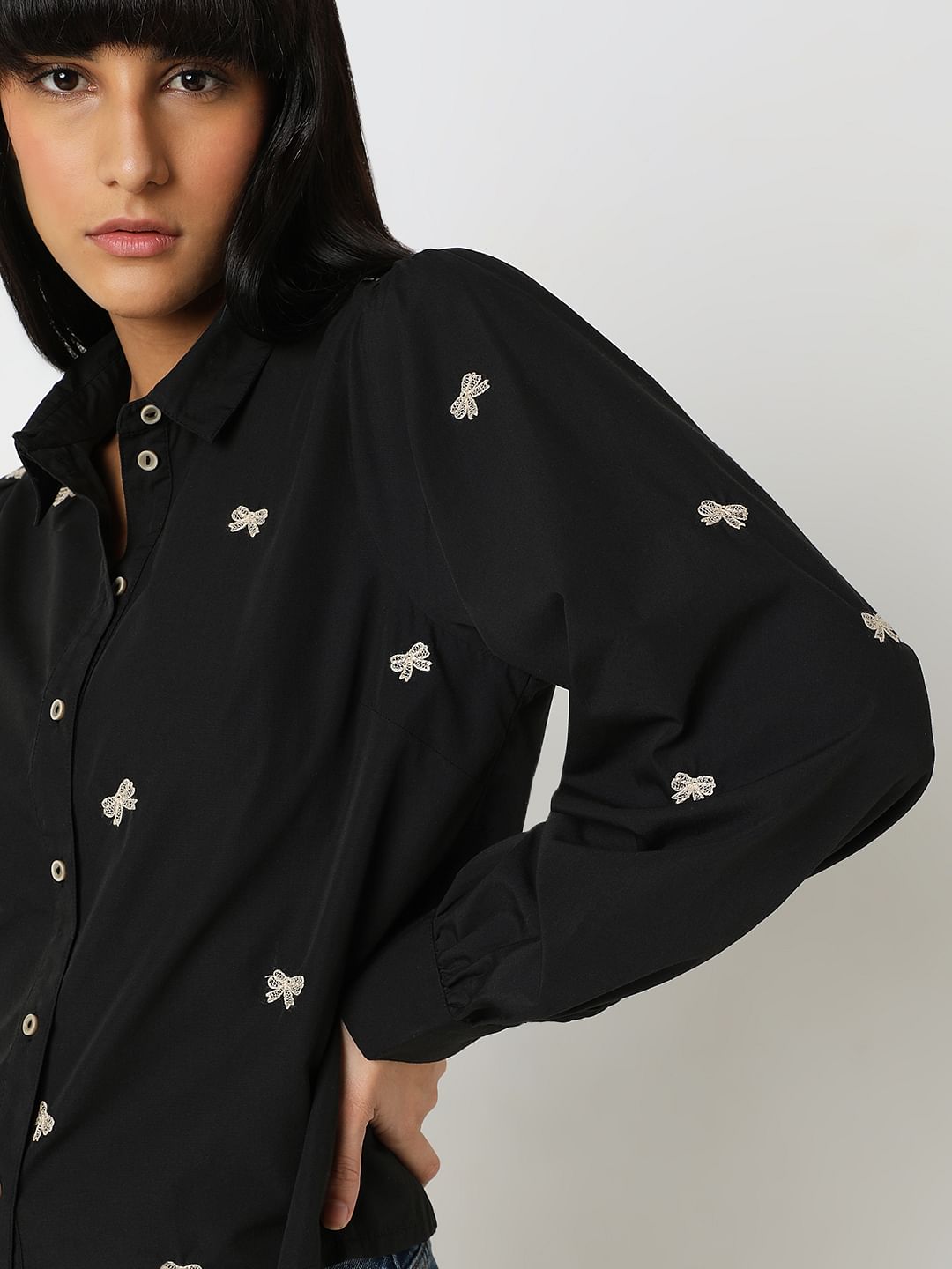 Black Ribbon Print Shirt