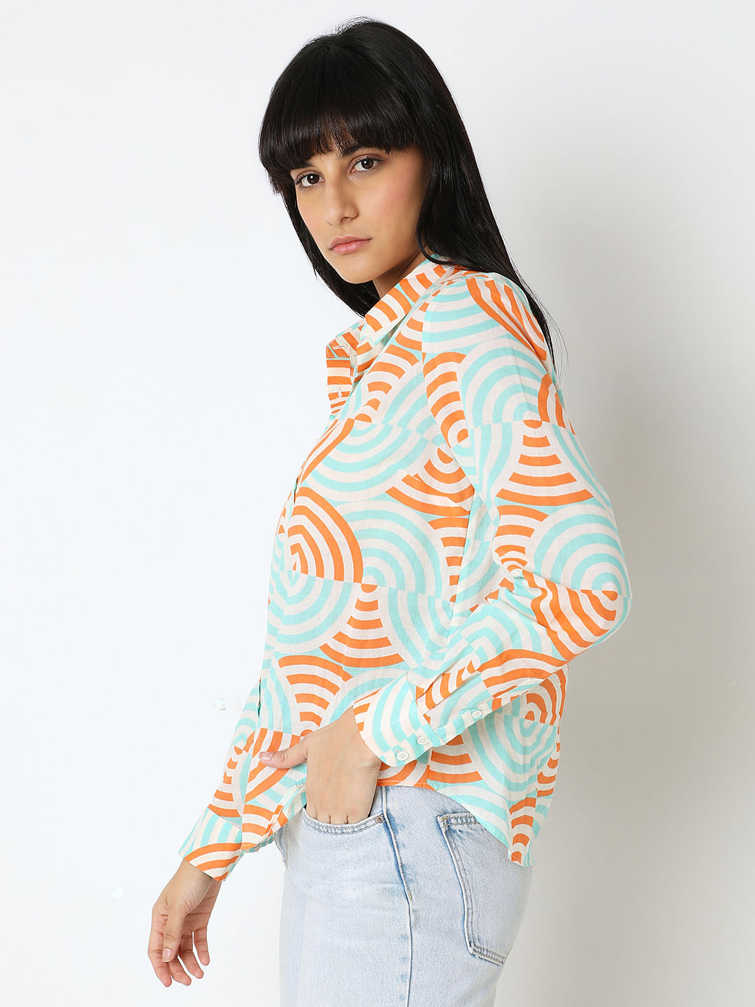 White Printed Cotton Shirt