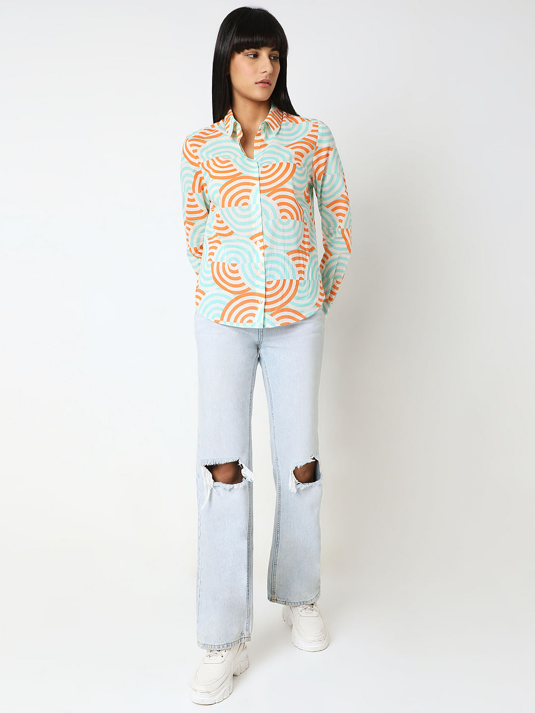 White Printed Cotton Shirt