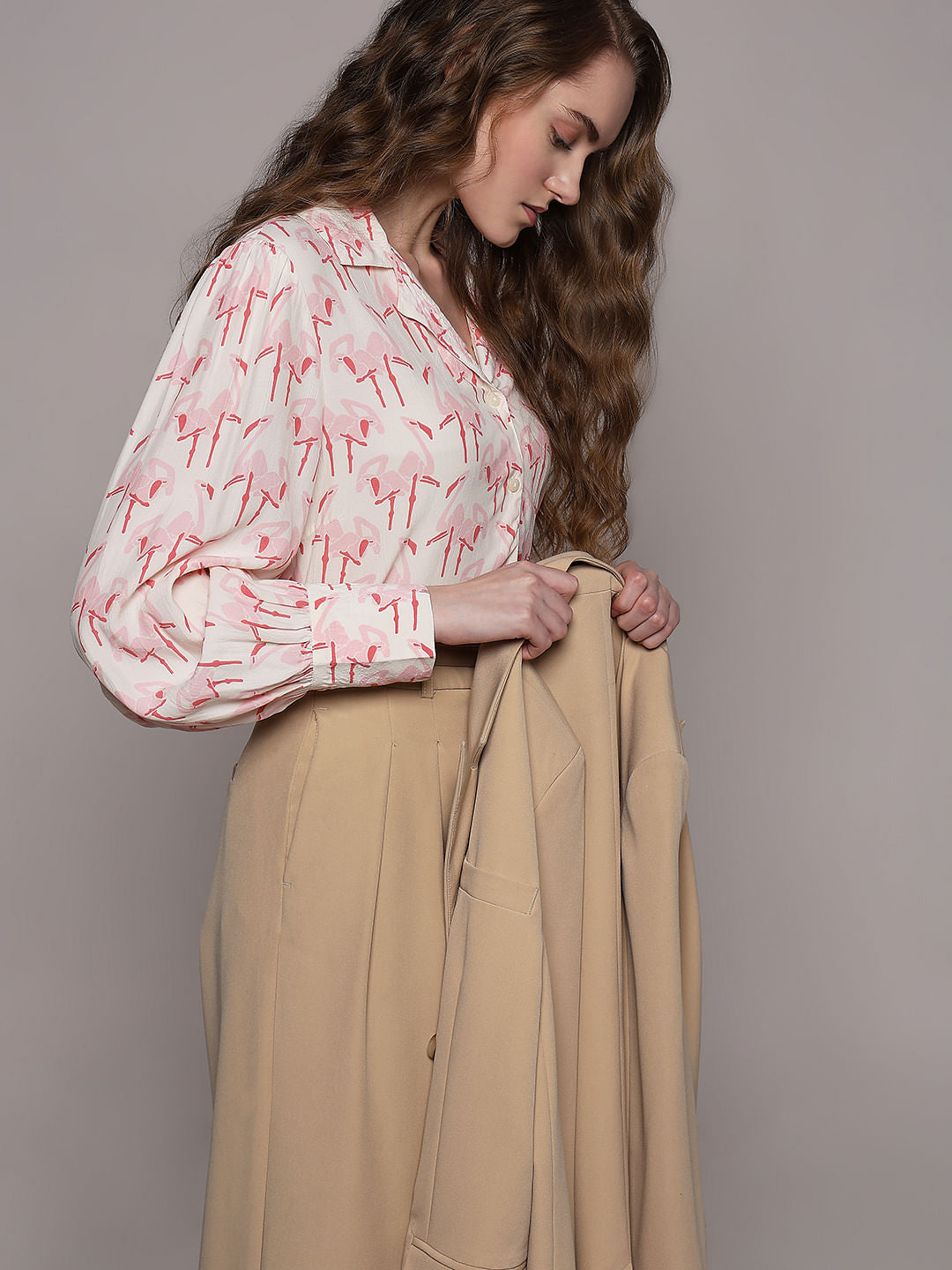 White Flamingo Print Shirt