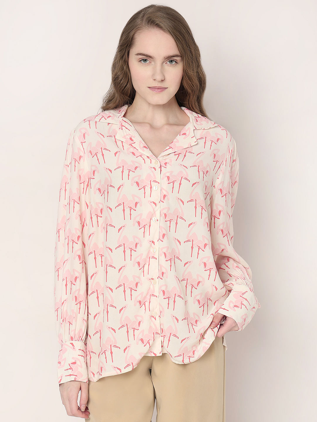 White Flamingo Print Shirt