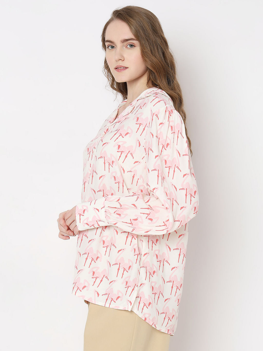 White Flamingo Print Shirt