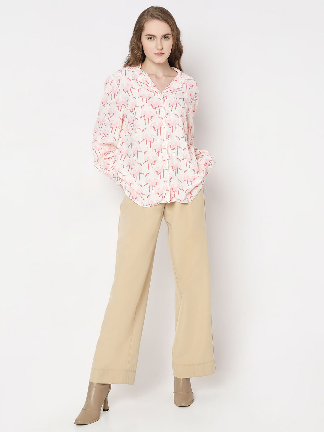 White Flamingo Print Shirt