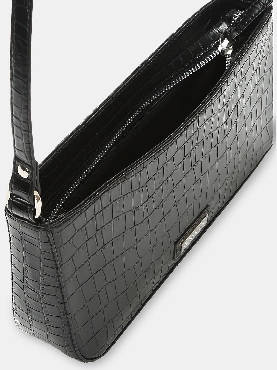 Black Croc Embossed Shoulder Bag