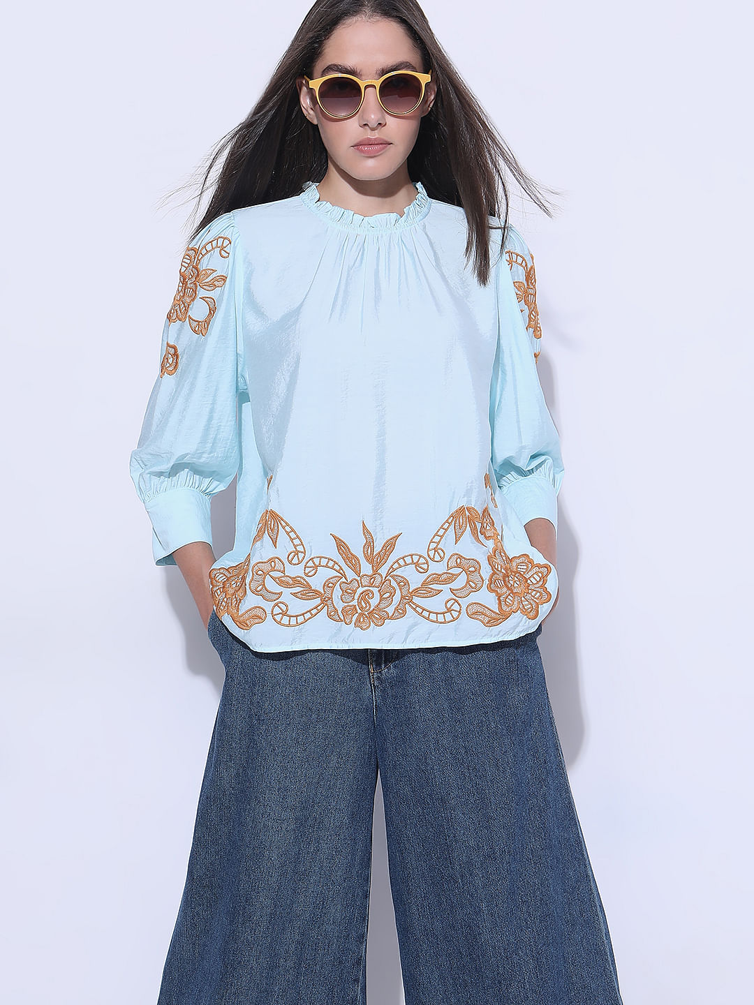 Blue Embroidered Top