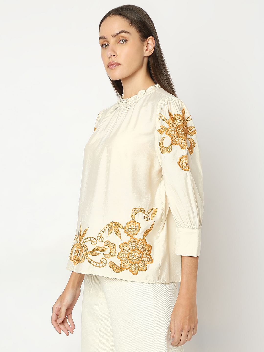 Beige Embroidered Top