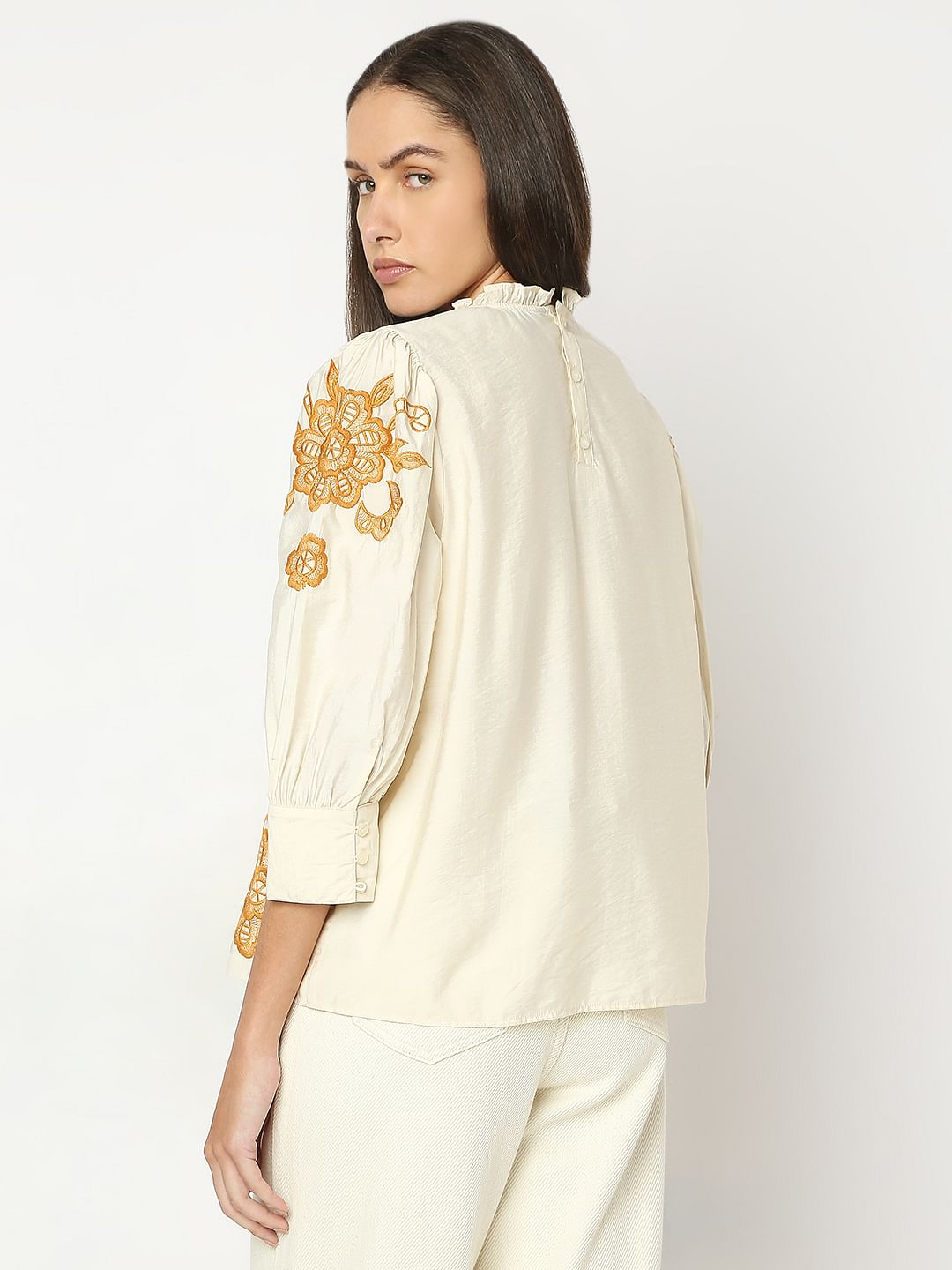 Beige Embroidered Top
