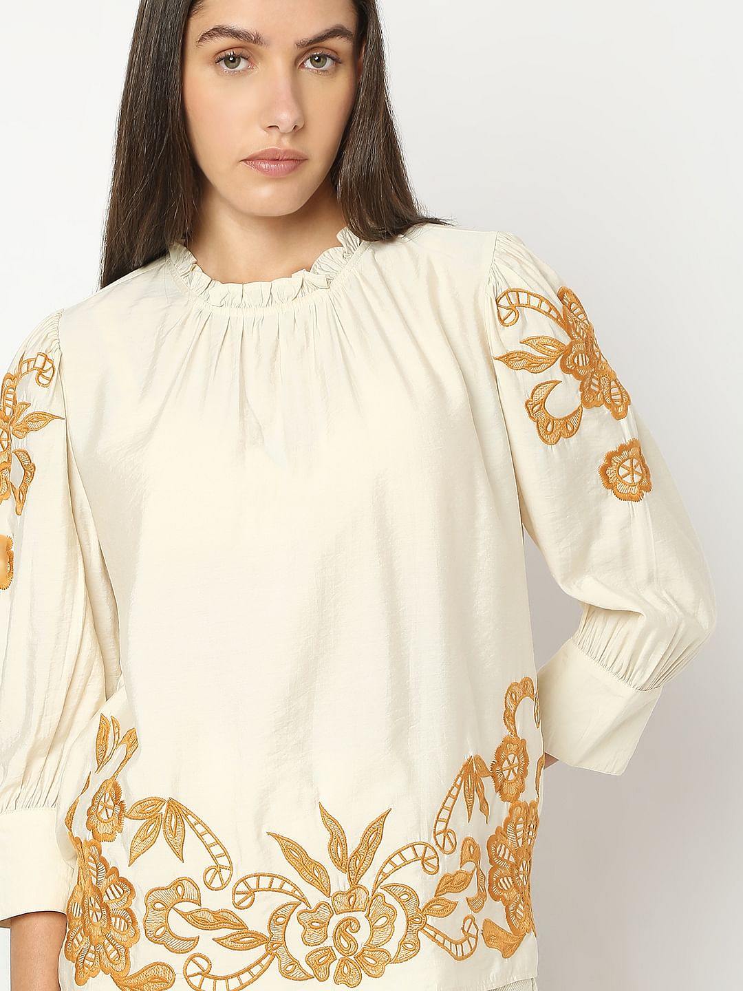 Beige Embroidered Top