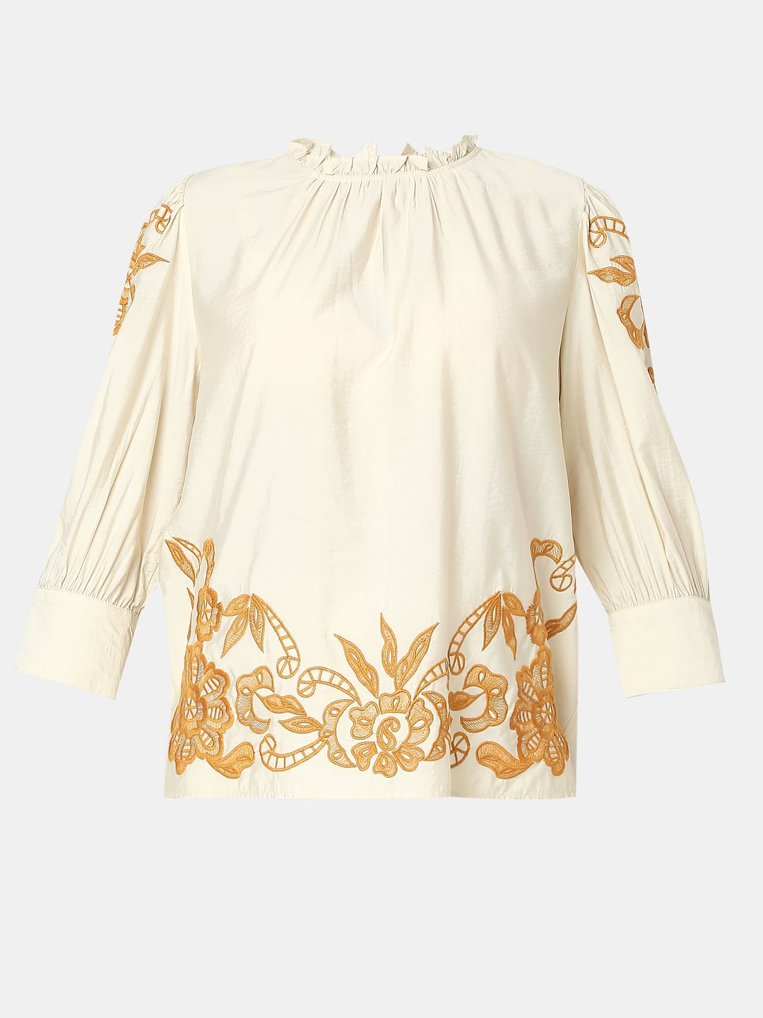 Beige Embroidered Top