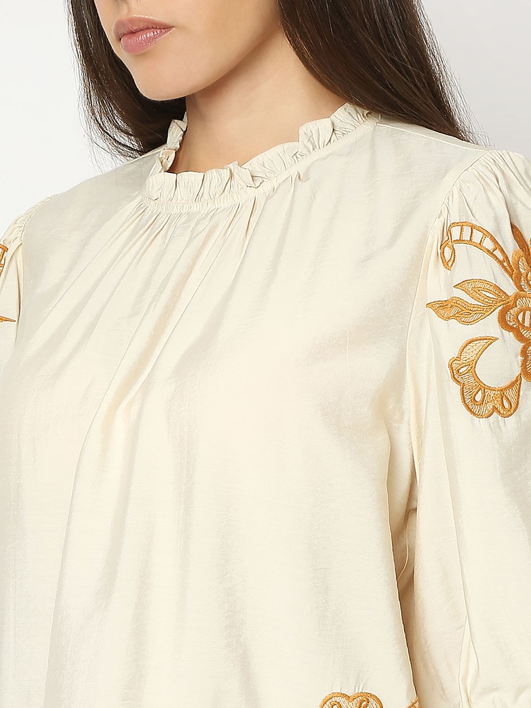 Beige Embroidered Top