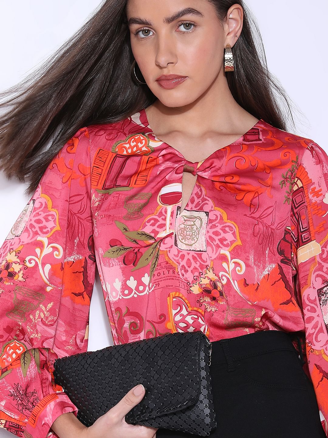 Red Printed Long Sleeve Top