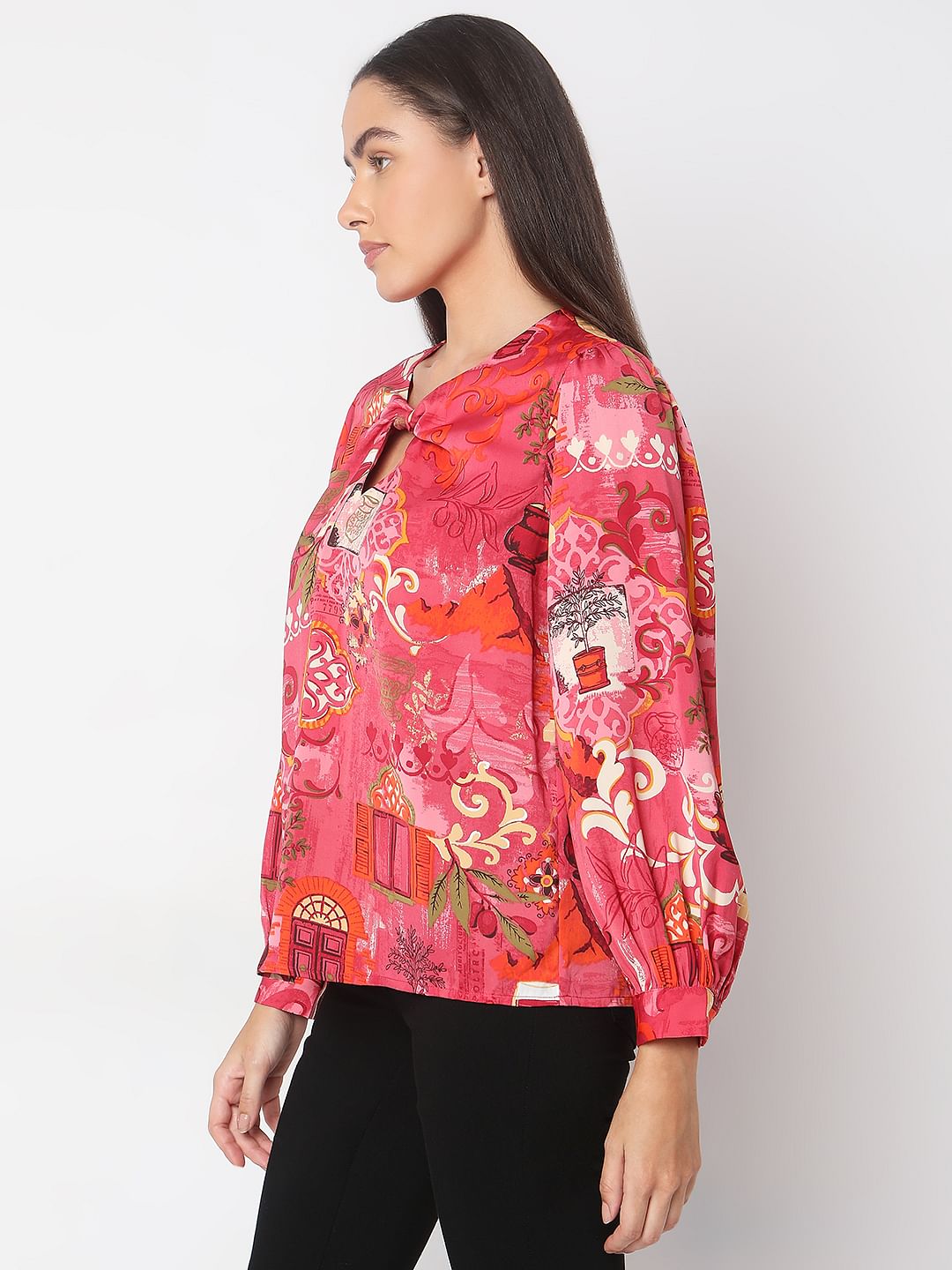 Red Printed Long Sleeve Top