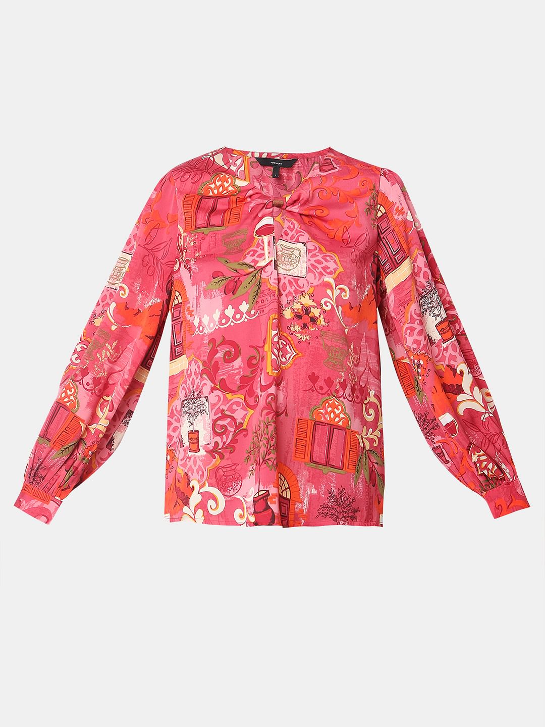 Red Printed Long Sleeve Top